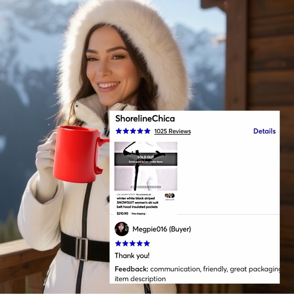 S - 2XL winter SNOWSUIT white album black stripe womens skisuit belted insulated - Picture 16 of 16